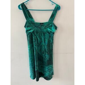 Vanity Womens Y2K Babydoll Dress Size Medium Green Paisley Fairy Mini Sleeveless